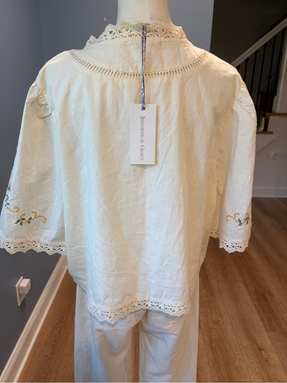 Jennifer & Grace Embroidered Cotton Boho Jacket Ivory Crochet Lace XL NWT - Picture 6 of 10